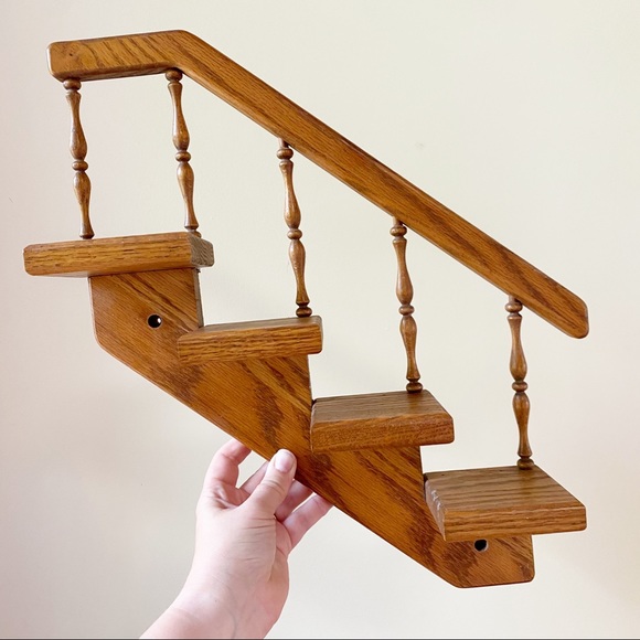 Vintage Wooden Decorative Stair Knick Knack Wall Shelf